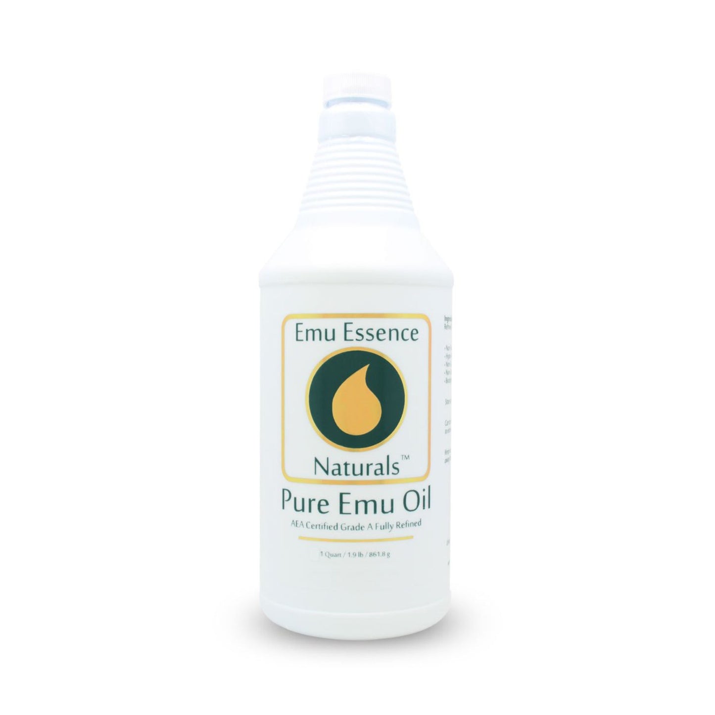 32oz Bottle of Emu Essence Naturals Pure Emu Oil on a white background