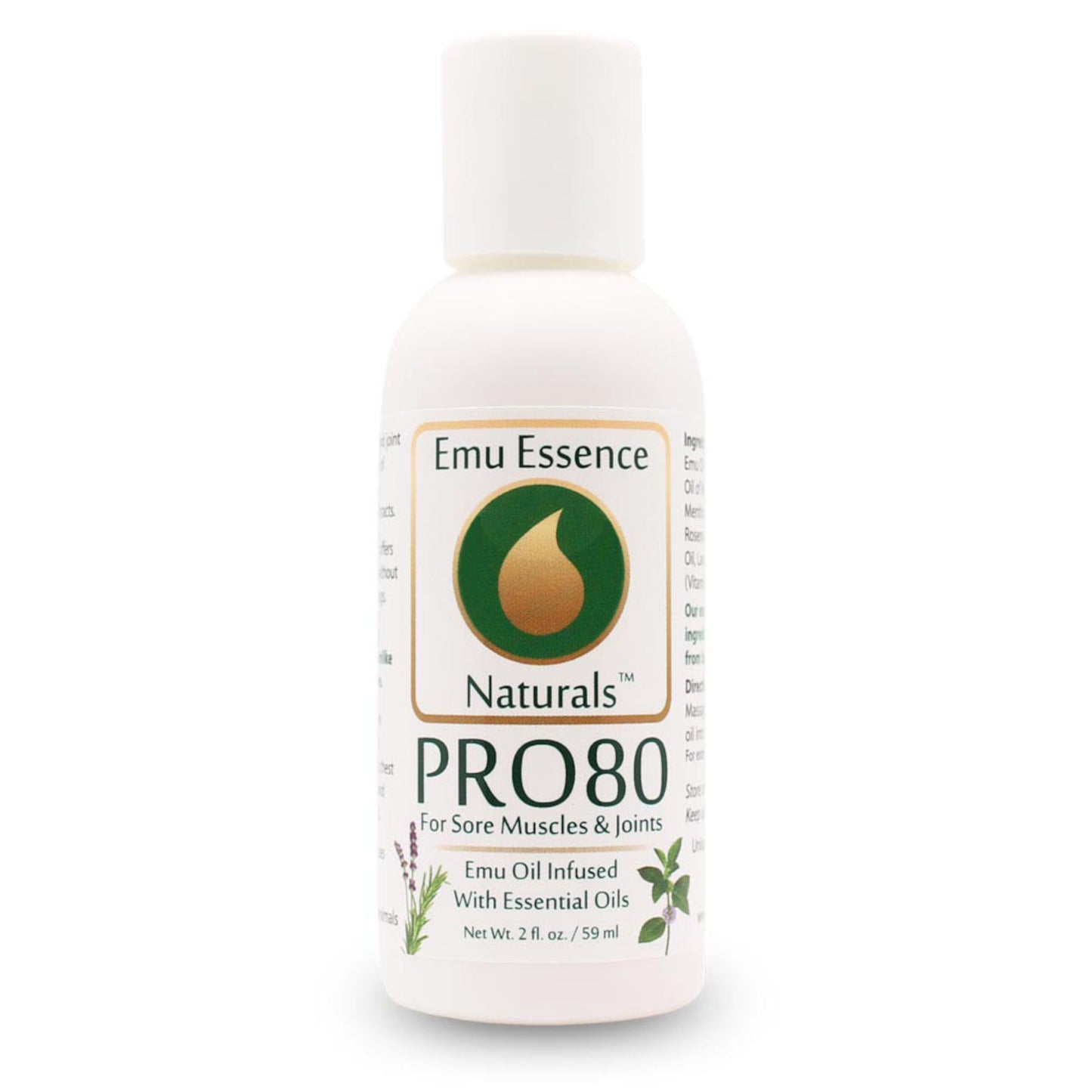 Emu Essence Naturals PRO80 2oz bottle on a white background
