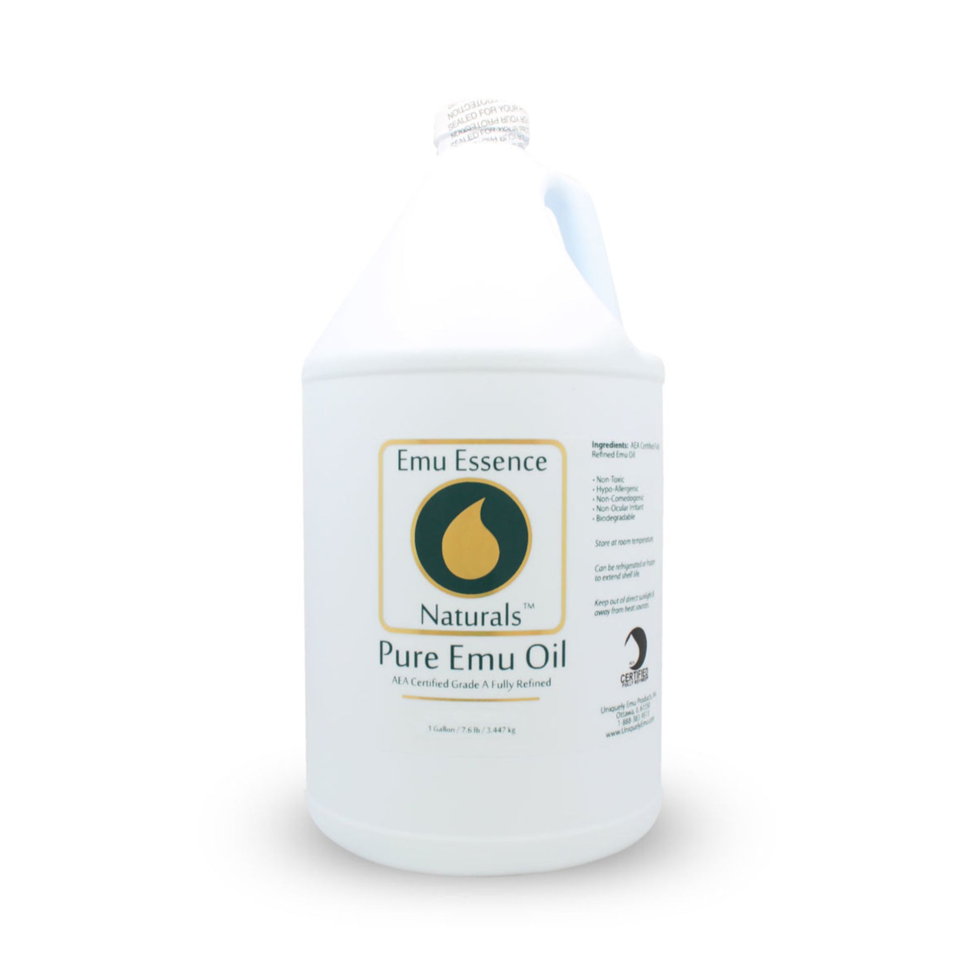 1 Gallon Bottle of Emu Essence Naturals Pure Emu Oil on a white background