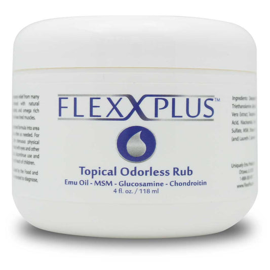 Jar of Flexx Plus Topical Odorless Rub on a white background