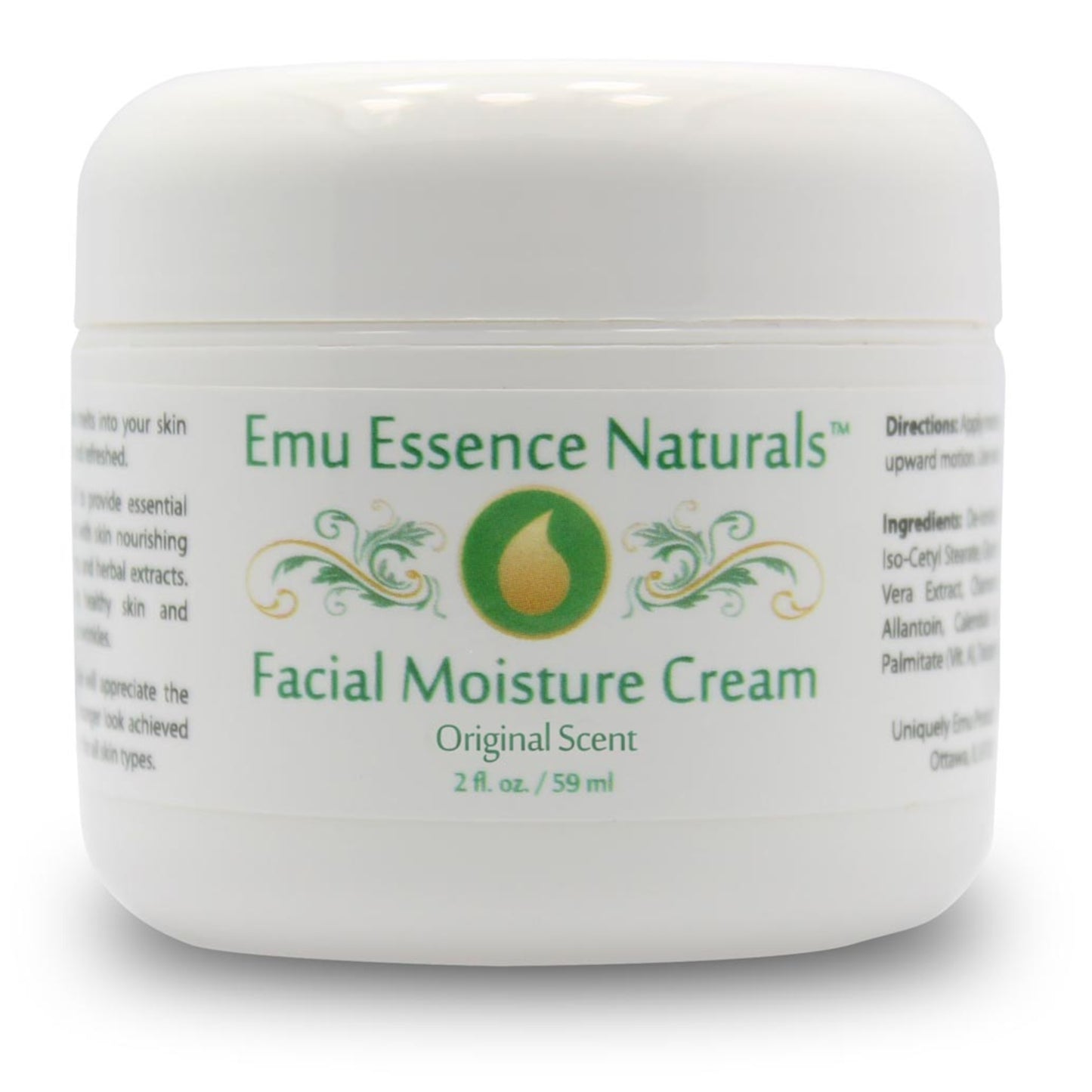Jar of Emu Essence Naturals Facial Moisture Cream on a white background
