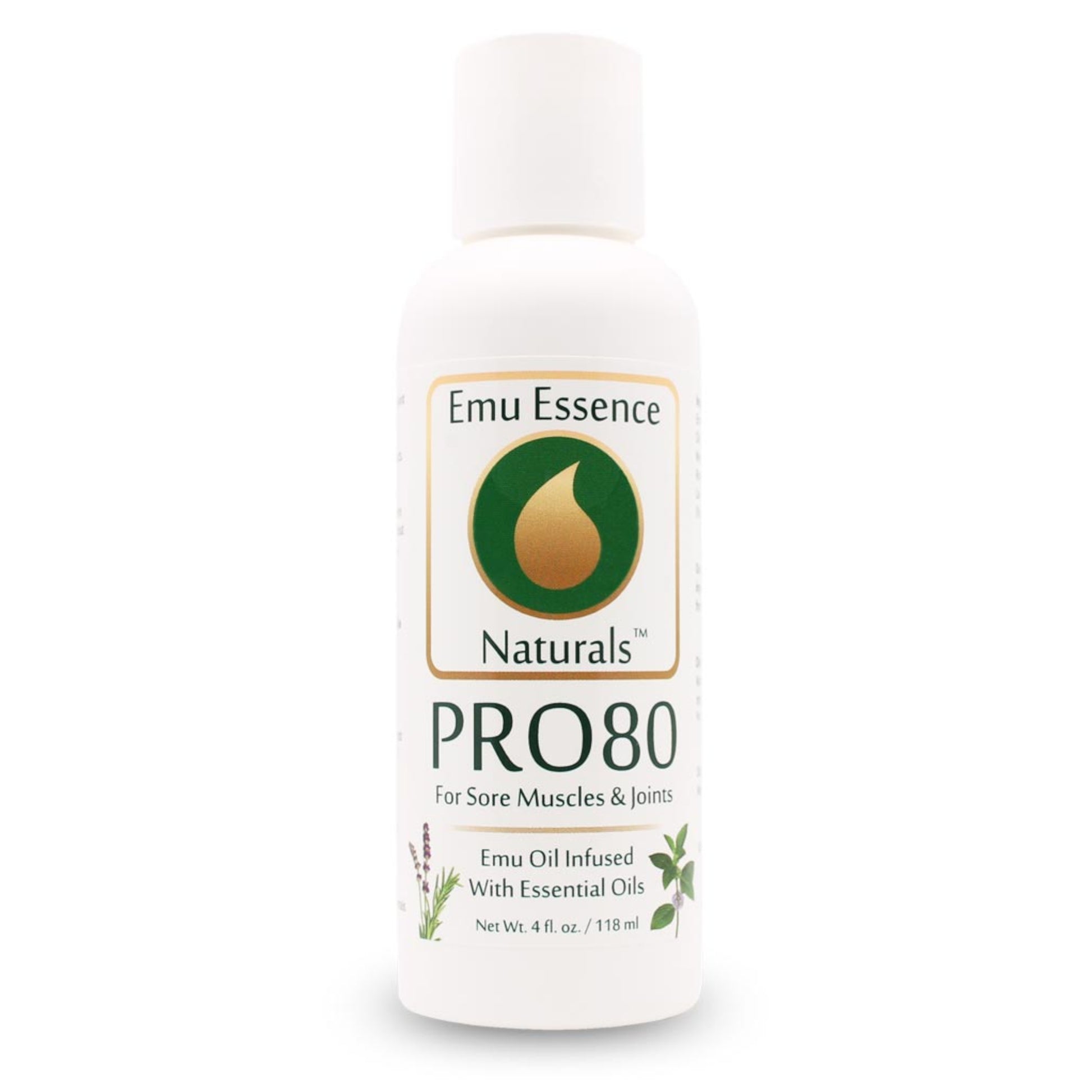 Emu Essence Naturals PRO80 4oz bottle on a white background