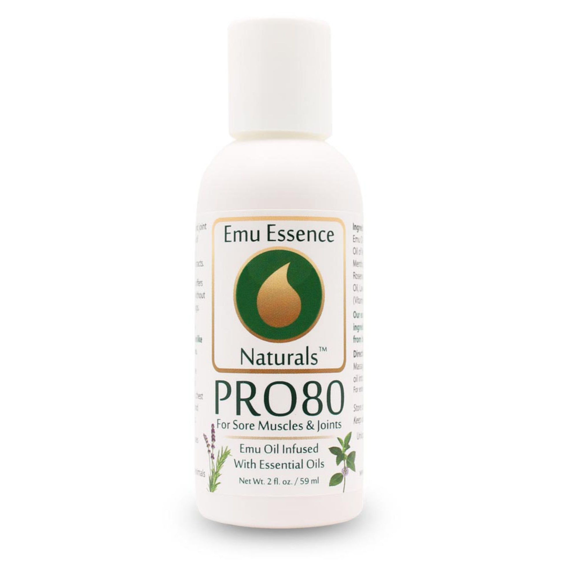 Emu Essence Naturals PRO80 2oz bottle on a white background