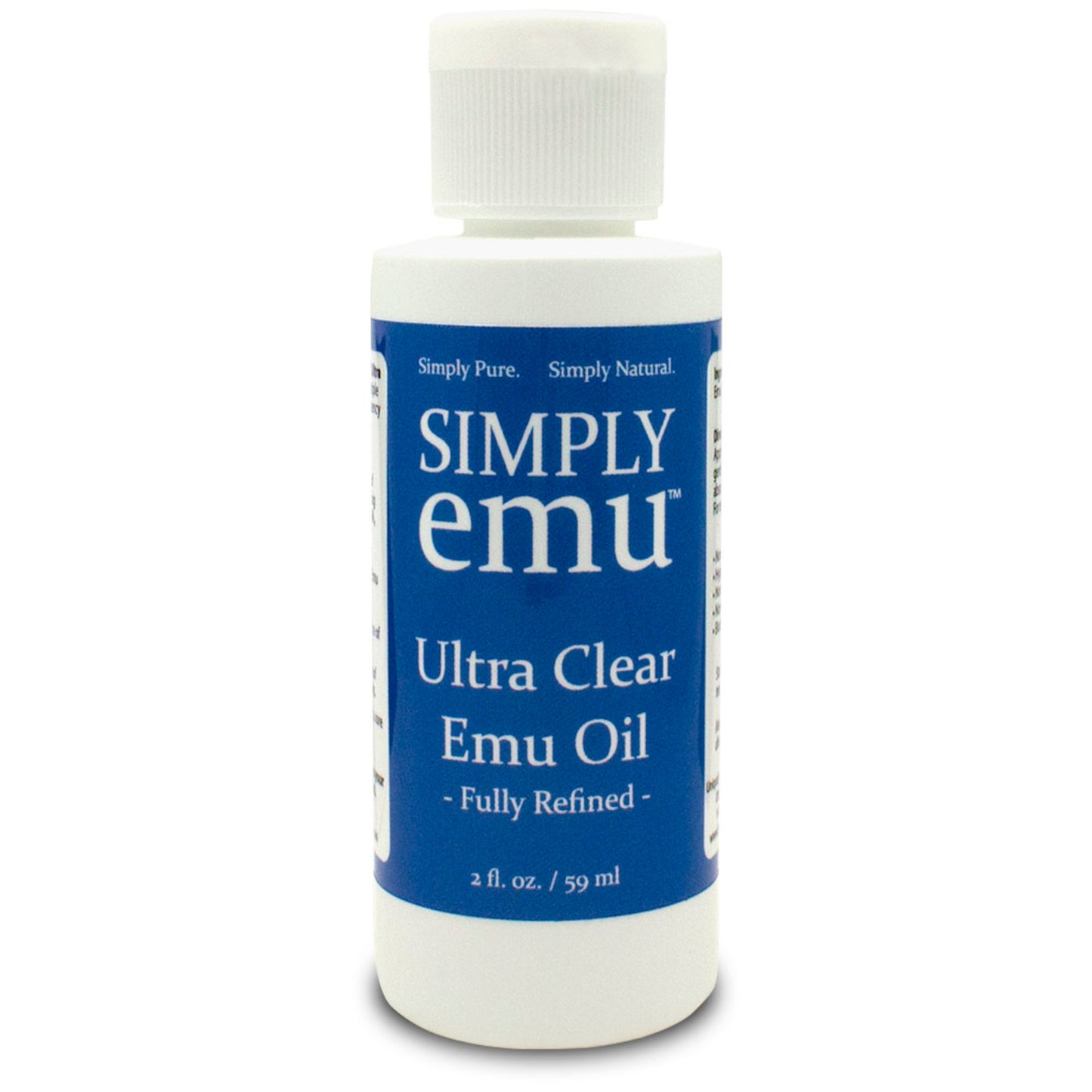 2oz Bottle of Simply Emu Ultra Clear Emu Oil on a white background