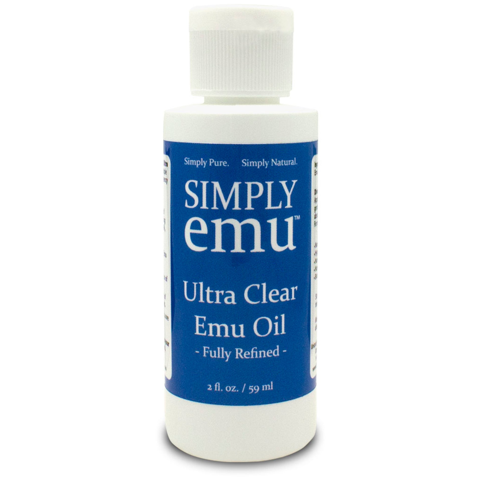 2oz Bottle of Simply Emu Ultra Clear Emu Oil on a white background