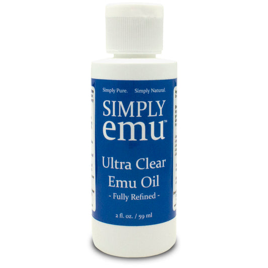 2oz Bottle of Simply Emu Ultra Clear Emu Oil on a white background